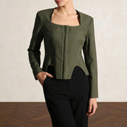Square-Neck Corset-Style Jacket