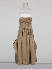 Strapless Button-Front Long Dress
