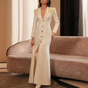 Embellished-Shoulder Blazer Long Dress