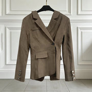 Contrast-Lapel Tailored Blazer