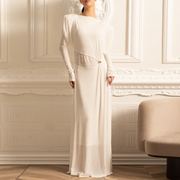 Scoop-Back Long-Sleeve Long Dress