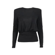 Draped V-Neck Long-Sleeve Top
