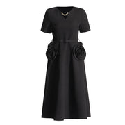 Rosette-Detail Short-Sleeve Dress