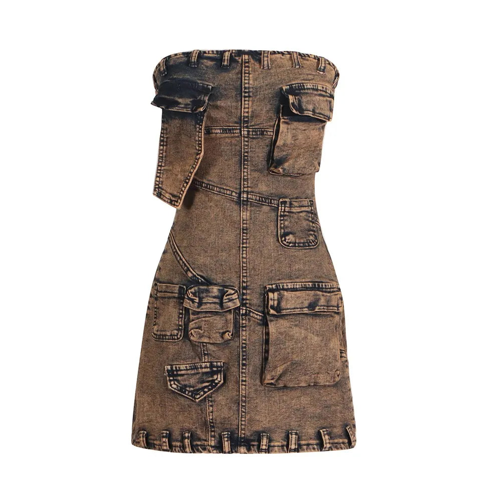 Strapless Cargo-Pocket Mini Dress