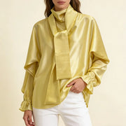 Glossy Tie-Neck Blouse