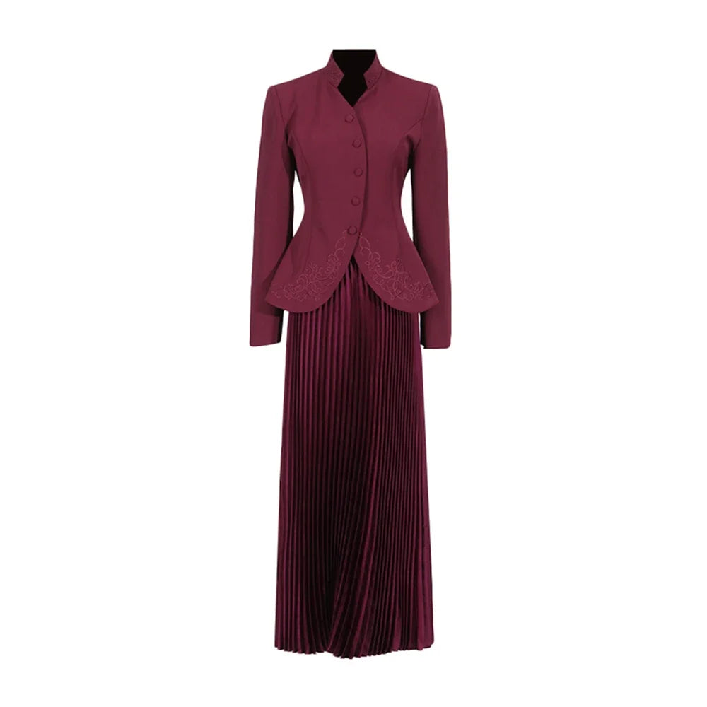 Fitted Jacket and Pleated Skirt Set