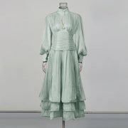 Ruched-Waist Tiered Long Dress