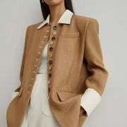 Contrast-Collar Button-Front Jacket