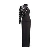 Embellished One-Sleeve Split-Hem Dress