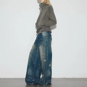 Distressed Wide-Leg Jeans