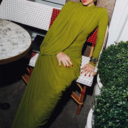 Ruched Long-Sleeve Long Dress