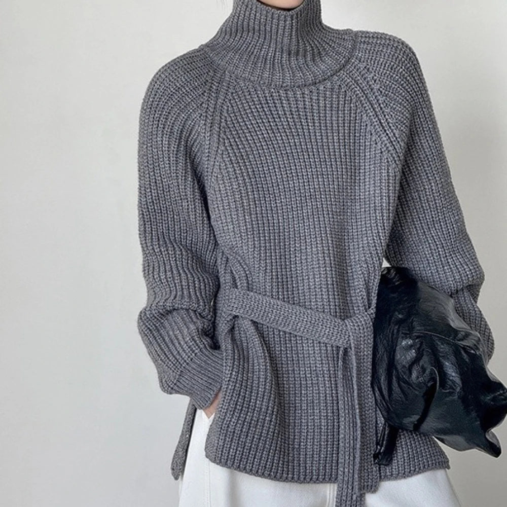 Ribbed Turtleneck Longline Sweater