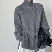 Ribbed Turtleneck Longline Sweater