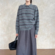 Striped Collared Relaxed Sweater
