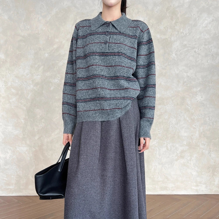 Striped Collared Relaxed Sweater