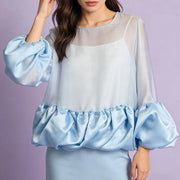 Sheer-Panel Balloon-Hem Blouse