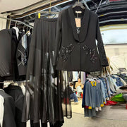 Shawl-Collar Jacket and Sheer Pants Set