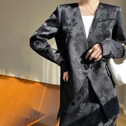 Floral-Textured Collarless Blazer