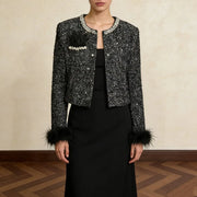 Embellished Round-Neck Cropped Jacket