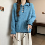 Contrast-Trim Collared Sweater