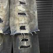 Layered Distressed Wide-Leg Jeans