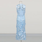 Floral Applique Sleeveless Long Dress