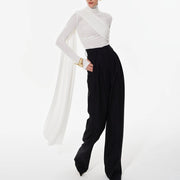 Draped High-Neck Long-Sleeve Top