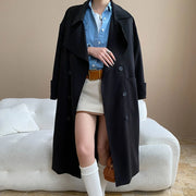 Wide-Lapel Long Trench Coat