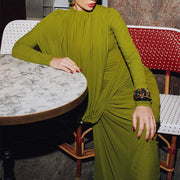Ruched Long-Sleeve Long Dress