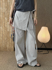 Wrap-Overlay Wide-Leg Pants
