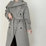 Oversized-Collar Tie-Waist Coat