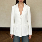 Textured-Collar Fitted Longline Blazer