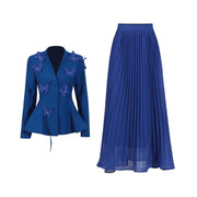 Applique Jacket and Pleated Skirt Set