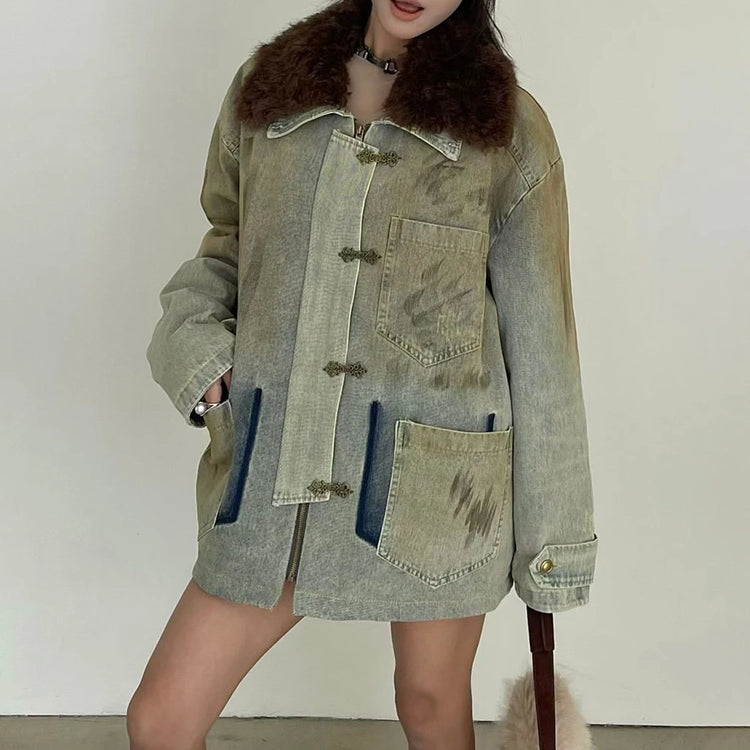 Contrast-Pocket Longline Jacket