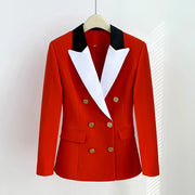 Contrast-Lapel Blazer and Pants Set
