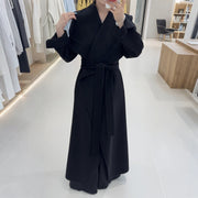 Draped-Collar Long Wrap Coat