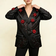 Rose Applique Button-Front Jacket