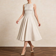 Pleated Sleeveless Flared Dress