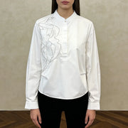Ruffle-Detail Stand-Collar Shirt