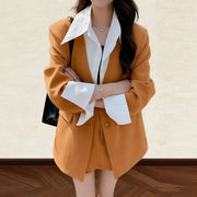 TWOTWINSTYLE Yellow Spliced Pocket Two Piece Set Female Lapel Long Sleeve Jacket Office Commute Women's Skirt Set Fashion New