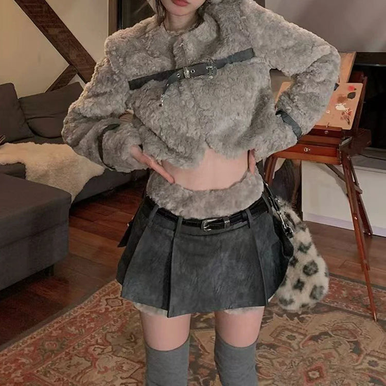 Textured Jacket and Mini Skirt Set