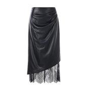 Lace-Hem Asymmetric Midi Skirt