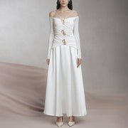 Off-Shoulder Full-Skirt Dress