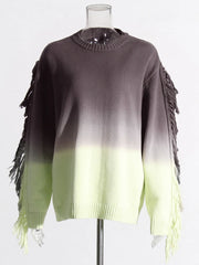 Ombre Fringed Long-Sleeve Sweater