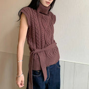 Cable-Knit Turtleneck Sweater Vest