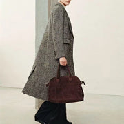 Textured Double-Breasted Long Coat