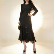 Floral-Detail Flared-Hem Dress