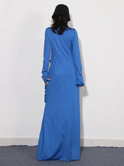 Draped Long-Sleeve Maxi Dress