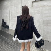 Contrast Fringe-Trim Blazer