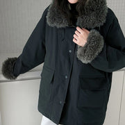 Fluffy-Trim Patch-Pocket Coat
